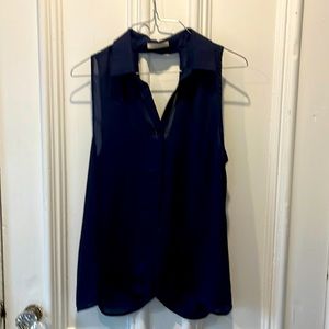 Gorgeous Sheer Blouse with open crisscross back. In Navy Blue Size Medium